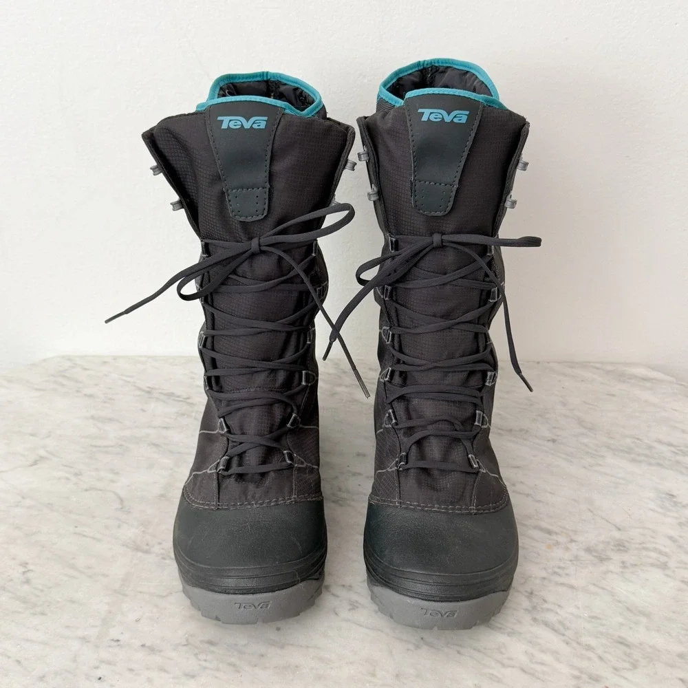 Teva Jordanelle Winter Boots Thinsulate Insulated Black Teal 9 Tall Lace Up